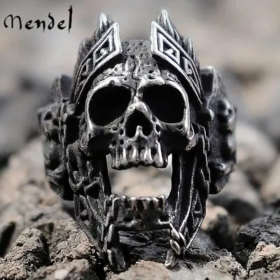 MENDEL Mens Stainless Steel Gothic MC Biker Skull Crown Ring Black Men Size 7-15 • $11.99