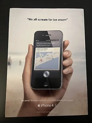 Vintage 2012 APPLE IPHONE 4S POSTER PRINT AD *1st W/ SIRI*  ICE CREAM   • $14.95