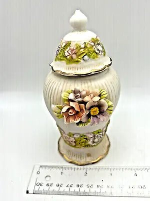 Montefiore Bisque Porcelain Lidded Jar With Applied Floral Motif - Made In Italy • $16.50