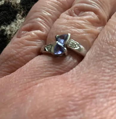 10ct White Gold Tanzanite And Diamond Ring Size M • £120