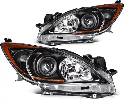 Headlights Assembly Pair For Mazda 3 2010-2013 Black Housing Clear Lens Headlamp • $91.99