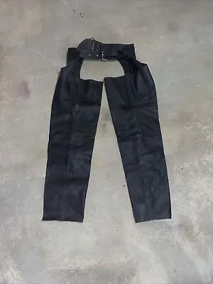 Hot Leathers Black Leather Heavyweight Unisex Motorcycle Riding Chaps Size 3XL • $40