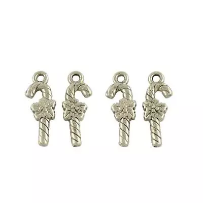 10 X Candy Canes Christmas Charms Jewellery Making Pendants Tibetan Silver • £2.09