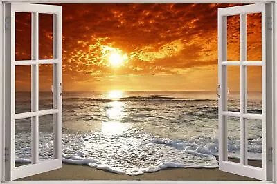 Stunning Beach View From Window View Sunset  Canvas Print Wall Art Picture • £9.99