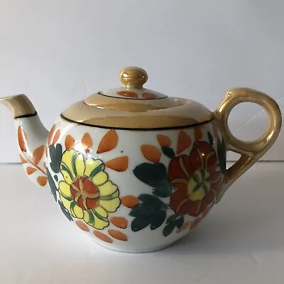 Vintage Hand Painted FLORAL Lusterware China Teapot W/ Lid Made In Japan • $16