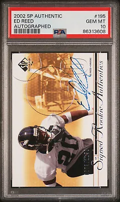 2002 SP Authentic #195 ED REED /1150 Rookie Auto PSA 10 GEM MINT Ravens HOF • $749.99