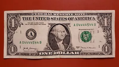 $1 One Dollar Bill Trinary 6 Of A Kind 4s Ladder Fancy Serial Number 04444544 • $6.25
