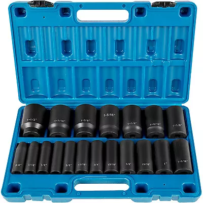 VEVOR 19 Pcs Impact Socket Set 1/2 Inch Drive 3/8 Inch To 1-1/2 Inch Deep Length • $79.99