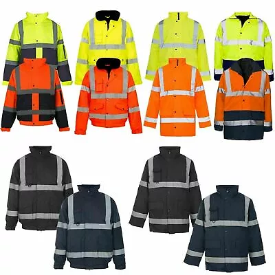 Hi Viz Jacket Vis Visibility Security Work Contractor Waterproof Padded Hooded • £22.75