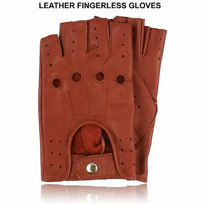 Retro Real Leather Men Fingerless Driving Cycle Gloves Cycling Unlined Chauffeur • £6.49