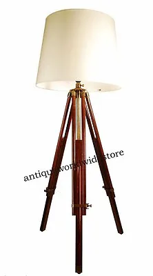 Vintage Designer Retro Brass Tripod Floor Lamp Teak Tripod Shade Lamp Hand Made • $165