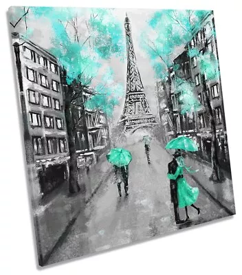 Eiffel Tower Paris Floral Turquoise Picture CANVAS WALL ART Square Print • $94.99