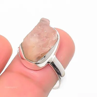 Natural Morganite Rough Gemstone Cluster Ring Size 8 925 Silver For Girls • $20.49