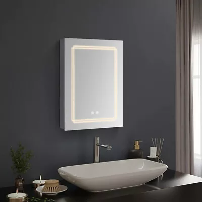 IP44 Washroom Wall Boxed Led Mirror Cabinet Color Dimmer 720*500mm Shaver Socket • £118.95