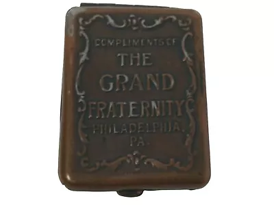 Vintage Advertising Matchbook Holder Hinged Compliments Of The Grand Fraternity  • $75