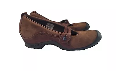 Merrell Women's Plaza Bandeau Mary Jane Wedge Leather Shoe Cherry Oak Size 8 • $9.95
