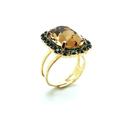 Mariana Ring Honey Oval Shape & Green Swarovski Crystals Bliss Nirvana Coll. • $85