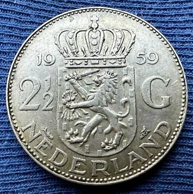 1959 Netherlands 2 1/2 Gulden  XF +  .720 Silver  	 #ZL23 • $31.26