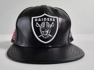 Oakland Raiders Baseball Hat New Era 00's Black Leather M/L 9Fifty Snap Back • $45