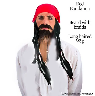 Pirate Bandana Scarf With Wig Dreads & Hair Beads Jack Sparrow Caribbean Costume • £13.67