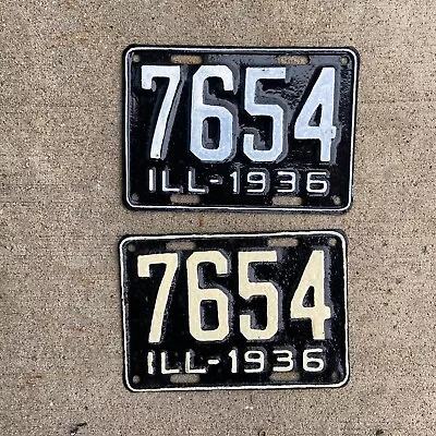 1936 Illinois License Plate Pair 7654 Low Number YOM DMV Clear Ford Chevy Dodge • $77.79