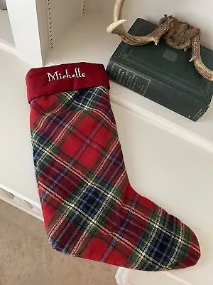 Pottery Barn Simon Plaid Stocking Imperfect Mono “Michelle” NWT • $15.29