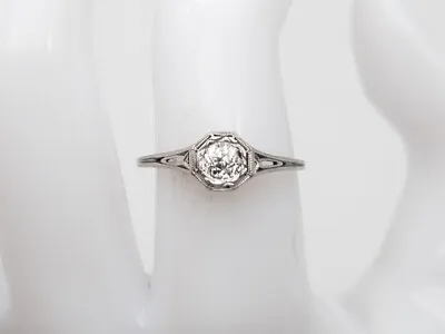 Antique 1920s $4000 .50ct VS H Old Mine Cut Diamond Platinum Filigree Ring • $1250