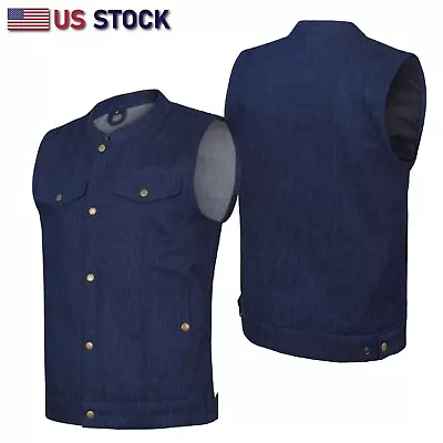 Biker Denim Blue Club Style Anarchy Vest With Conceal Carry Gun Pocket HL21689BL • $54.95