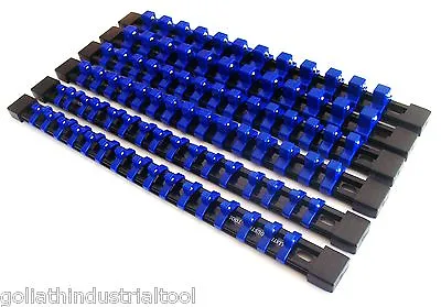 6 Goliath Industrial Abs Mountable Socket Rail Holder Organizer Blue 1/4 3/8 1/2 • $20.99