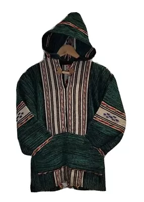£35 • Buy Green Moroccan Hoodie Baja Handwoven Wool Jumper Hoodie Pull Over Pocket Unisex