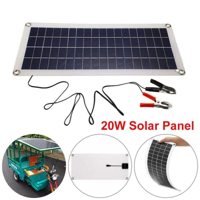 £18.61 • Buy 20W Solar Panel 12 Volt Trickle Battery Charger For Car Van Caravan Boat Set