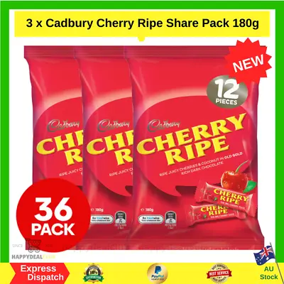 3 X Cadbury Cherry Ripe Share Pack 180g Ripe Juicy Cherries & Coconut • $18.80