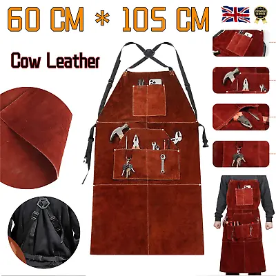 Leather Welding Apron Multi-Pockets Welder Working Wear Heat Flame Resistant • £20.50