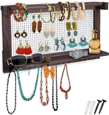 Rustic Jewelry Organizer – Wall Mounted Jewelry Holder With Removable Bracelet • £15.99