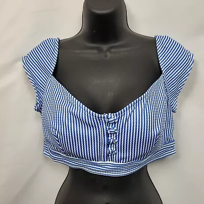 ModCloth The Sissone Bikini Top Cap Sleeve Swimwear Striped Blue White Size L • $16