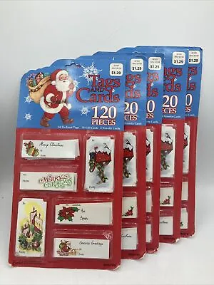 5 Vtg Christmas Gift Tags NOS Eureka 120 Pieces Santa Tree Candles 600 Total • $29.99