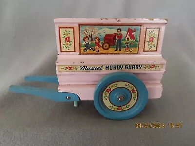 Vintage Hukrdy Gurdy Pink Music Box Wooden Toy That Winds Up • £33.78