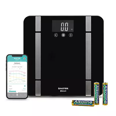 Salter Smart Bathroom Scale LCD 200 Kg Capacity 8 Users Connects To App Black • £34.99