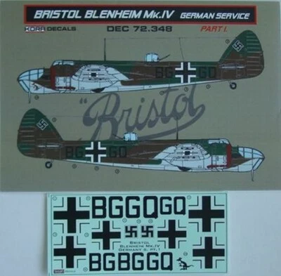 £9.99 • Buy Bristol Blenheim Mk.IV Luftwaffe I - DECALS SET, DEC72348, KORA MODELS, 1:72