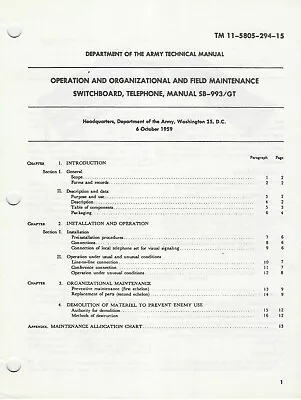 Historical Book For Switchboard Telephone SB-993/GT Operation/Maintenance • $8