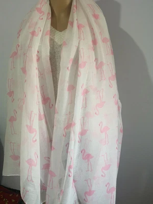 £4.99 • Buy White Pink Flamingo Prints Scarf Soft Shawl Stole Cape New Soft Large Viscose UK