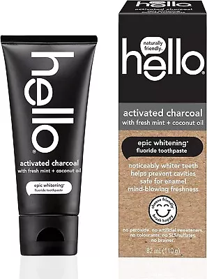 Hello Activated Charcoal Fluoride Toothpaste 110g Epic Teeth Whitening Fresh Min • $6.97