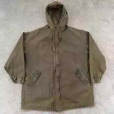 Vintage J Crew Jacket Mens M Military Green Hooded Field Utility 90s Parka • $49.95