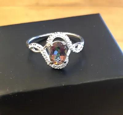 Avon Sterling Silver Mystic Topaz CZ Halo Ring Size 6 925 New In Gift Box • $9.99