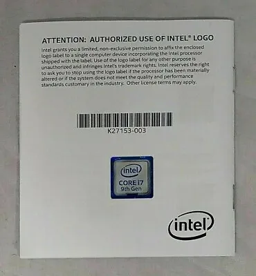 Intel I7 9th Generation Case Badge And Booklet • $2.50