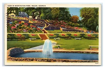 Postcard View In Washington Park Macon GA Linen 1954 T12 • $3.29