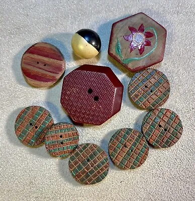 Antique Vintage Wood Buttons Lot. Handmade Painted • $4.25