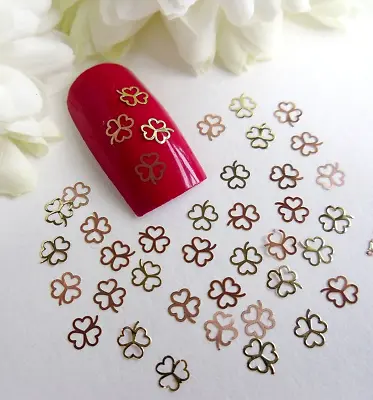 50 X Nail Art Rose Gold Lucky Flower Clover St Patricks Tiny Thin Metal Spangle • £2.20