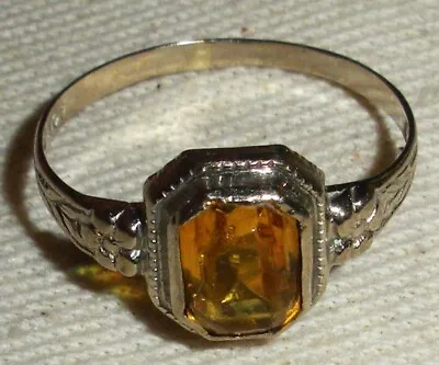 ANTIQUE ART DECO 10K WHITE GOLD CITRINE FLOWERS ON SIDE RING SIZE 5 3/4 Tuvi • $350