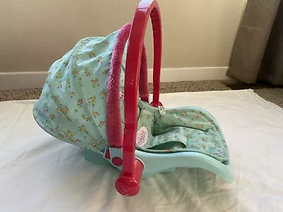 American Girl Doll Bitty Baby Travel Seat Carrier Aqua Floral Pink Car Seat 2011 • $29.99